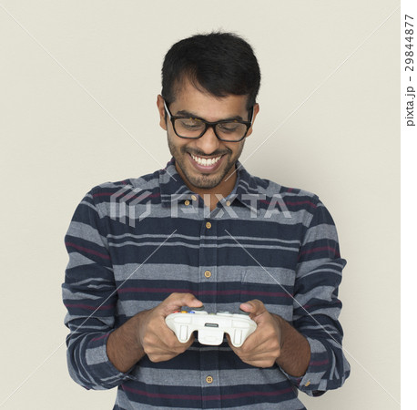 Indian Man Game Controller Console Cheerful Concept 29844877
