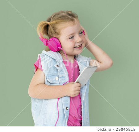 Little GIrl Smiling Happiness Music Headphones 29845918