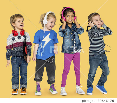 Little Children Heaphones Music Adorable Cheerful Little Children Heaphones Music Adorable Cheerful 29846176