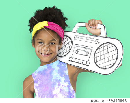 Little Girl Holding Papercraft Arts Radio Music Studio Portrait Little Girl Holding Papercraft Arts Radio Music Studio Portrait 29846848