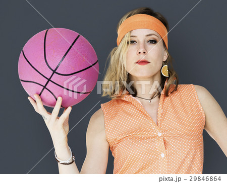 Caucasian Blonde Woman Holding Basketball Caucasian Blonde Woman Holding Basketball 29846864