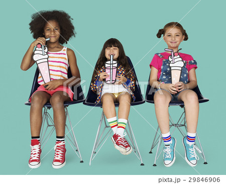 Children Girlfriends Smiling Happiness Friendship Togetherness Studio Portrait Children Girlfriends Smiling Happiness Friendship Togetherness Studio Portrait 29846906