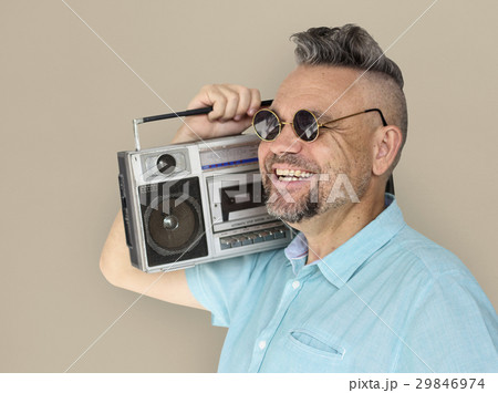 Caucasian Man Holding Jukebox Smile 29846974