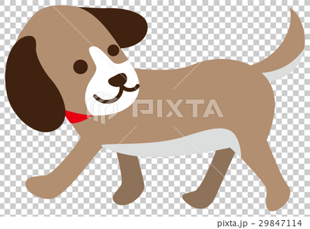 後ろ向きで歩く茶色い犬のイメージイラストのイラスト素材