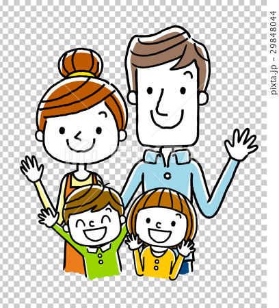 笑顔の4人家族のイラスト素材