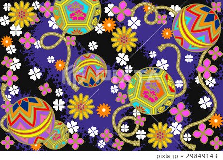 デジタル和素材手鞠ブルー系のイラスト素材