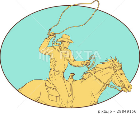 Rodeo Cowboy Lasso Horse Circle Drawing 29849156