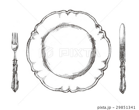 皿とナイフとフォークイラストのイラスト素材 29851341 Pixta