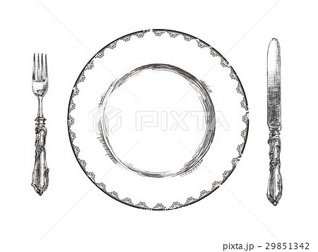 皿とナイフとフォークイラストのイラスト素材