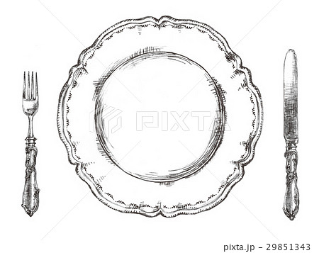 皿とナイフとフォークイラストのイラスト素材
