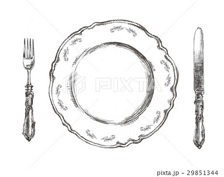 皿とナイフとフォークイラストのイラスト素材