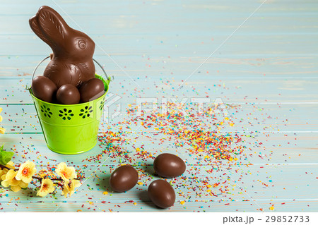 Easter composition with chocolate bunny and eggs,  29852733