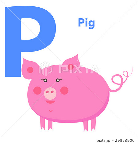 Cute Pink Pig on Alphabet Icon Character P Drawn 29853906
