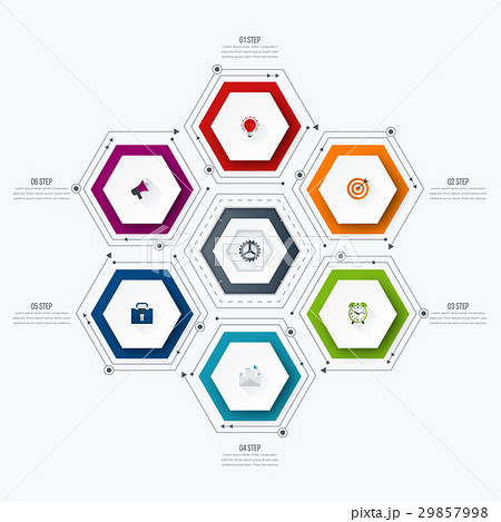 Infographics template 6 options with hexagon 29857998