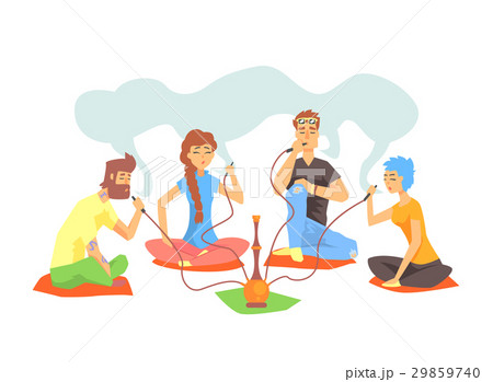 Young Cool Hipsters Smoking Hookah Sitting On The Young Cool Hipsters Smoking Hookah Sitting On The 29859740