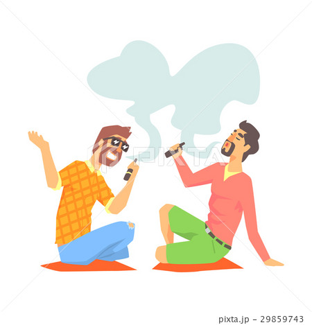 Young Hipster Guys Smoking Vaporizers Sitting On Young Hipster Guys Smoking Vaporizers Sitting On 29859743