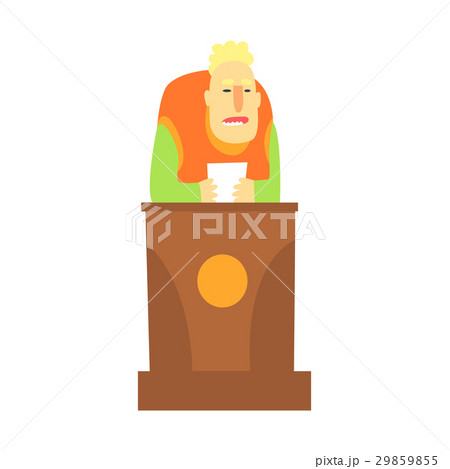 A man standing behind the tribune and holding a 29859855