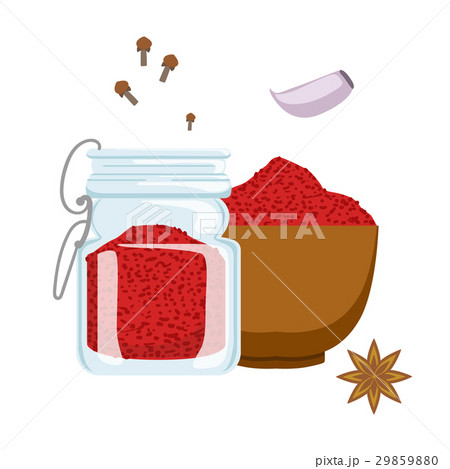 Red paprika powder in wooden bowl and glass jar 29859880