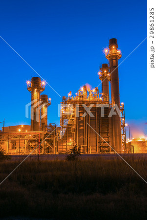 Gas turbine electrical power plant at dusk Gas turbine electrical power plant at dusk 29861285