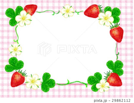 Spring strawberry and pink ribbon frame - Stock Illustration [73115072] -  PIXTA