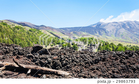 view of hardened lava on slope of Etna volcano 29863793
