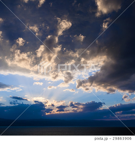 dark blue sunset clouds over Dead Sea in winter 29863906