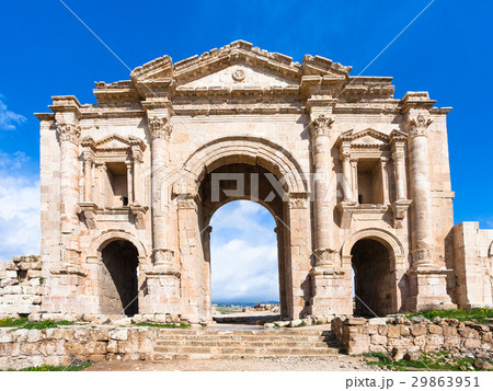 view of Arch of Hadrian in Jerash (Gerasa) town view of Arch of Hadrian in Jerash (Gerasa) town 29863951