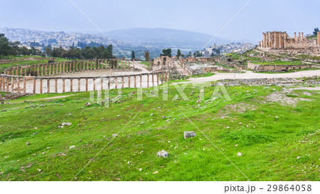 view of oval forum in Gerasa town and Jerash city view of oval forum in Gerasa town and Jerash city 29864058