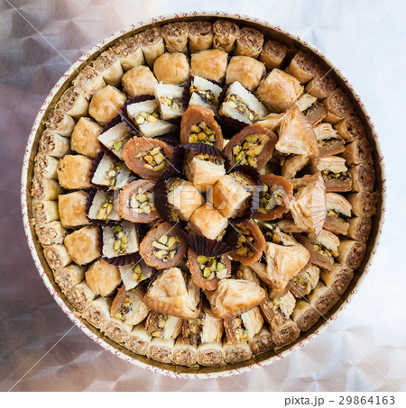 above view of various sweet pastry baklava above view of various sweet pastry baklava 29864163