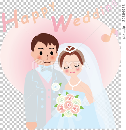 Happy Wedding 新郎新婦 ハートのイラスト素材