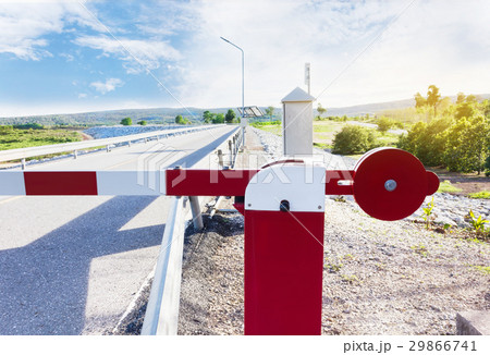 Red barricade at stop area ,barrier or blackade Red barricade at stop area ,barrier or blackade 29866741
