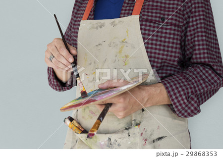 Man Holding Paint Brush Palette Artist Man Holding Paint Brush Palette Artist 29868353