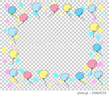 カラフルな風船と水玉のフレームのイラスト素材