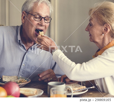 Senior Adult Couple Eat Breakfast Senior Adult Couple Eat Breakfast 29869165