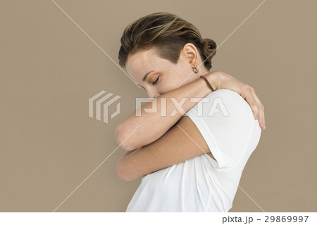 Caucasian Lady Lonely Hug Concept 29869997
