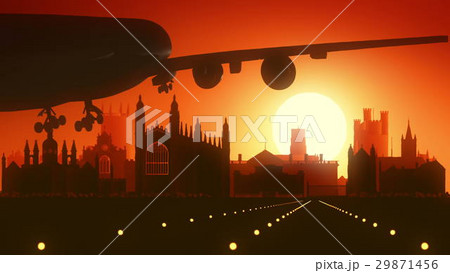 Cambridge Airplane Landing Skyline Golden 29871456