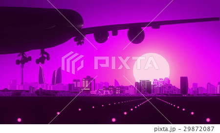 Baku Azerbaijan Airplane Landing Skyline Purple 29872087