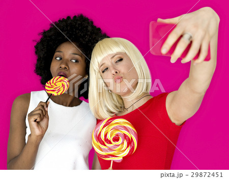 Friends Lollipop Candy Taking Selfie Friends Lollipop Candy Taking Selfie 29872451