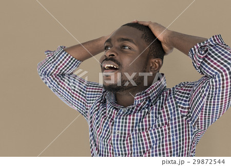 African Descent Man Fret Hand Gesture 29872544