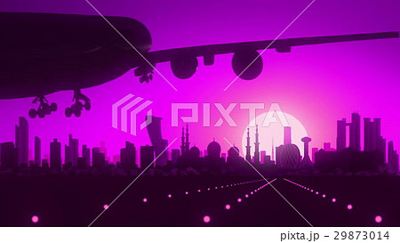 Abu Dhabi Airplane Landing Skyline Purple Violet Abu Dhabi Airplane Landing Skyline Purple Violet 29873014