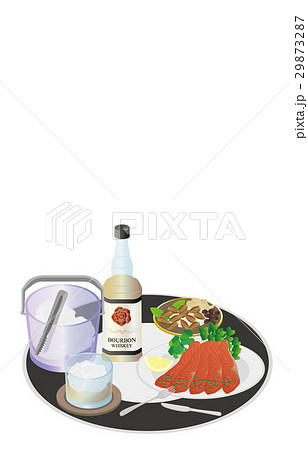今日の晩酌バーボンロックとスモークサーモン 29873287