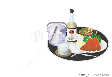 今日の晩酌バーボンロックとスモークサーモン 29873288