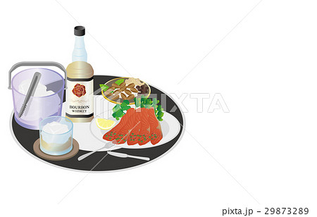 今日の晩酌バーボンロックとスモークサーモン 29873289