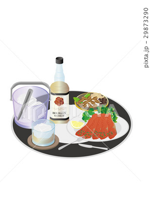 今日の晩酌バーボンロックとスモークサーモン 29873290