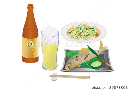 今日の晩酌ビールと鮎の塩焼き 29873308