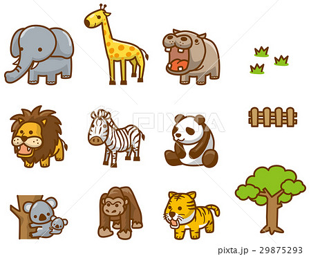 動物園の動物達のイメージイラスト9頭セットのイラスト素材 29875293