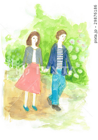 夫婦で公園散歩のイラスト素材
