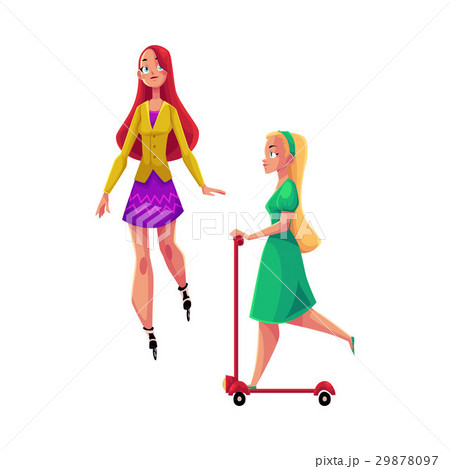 Two girls, women, one roller skating, another Two girls, women, one roller skating, another 29878097