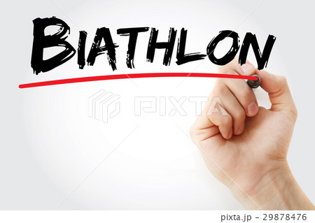 Hand writing Biathlon with marker 29878476