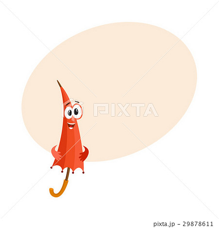 Funny red folded, closed umbrella character with Funny red folded, closed umbrella character with 29878611